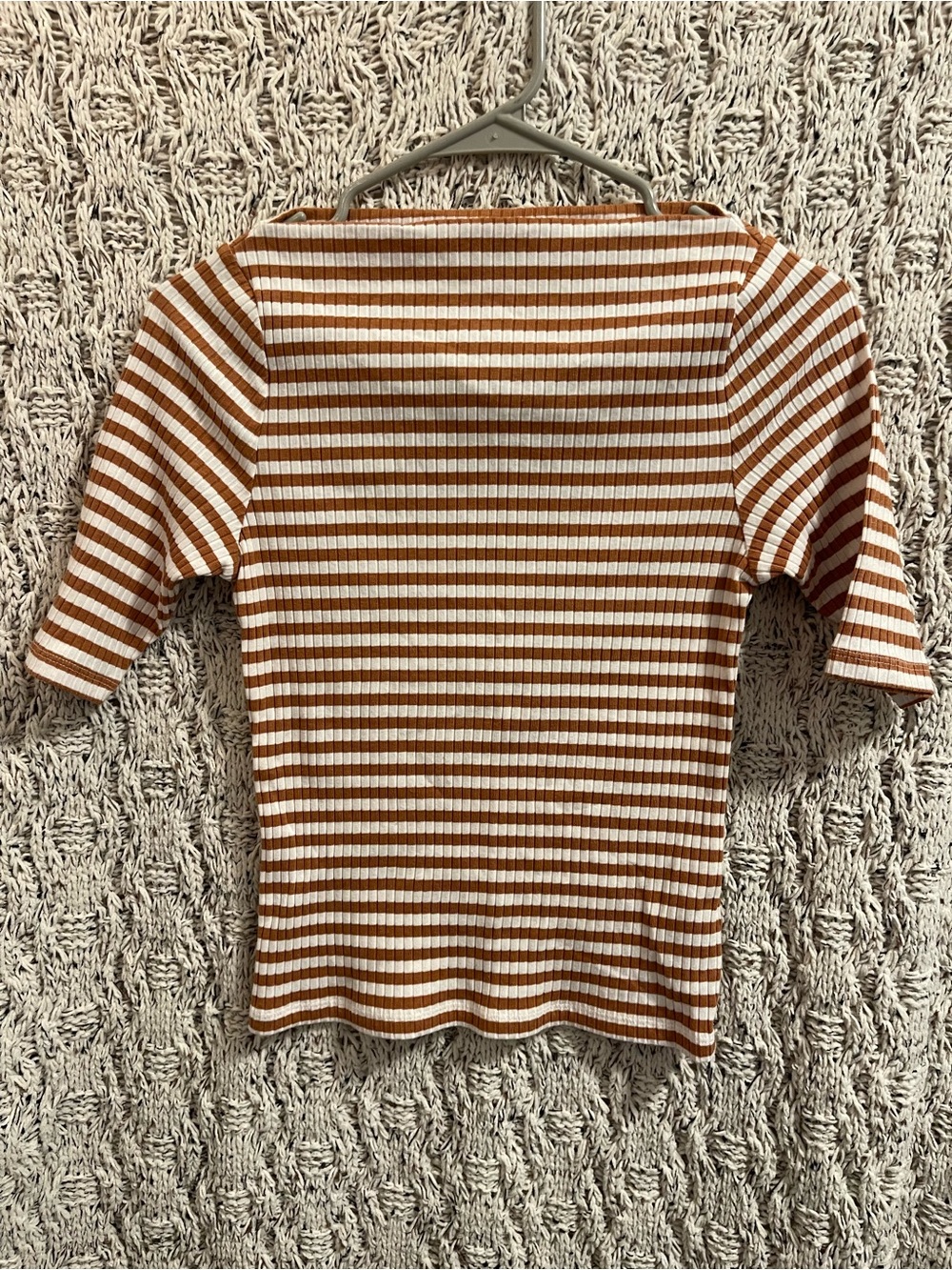 Old Navy Striped Ribbed Short-Sleeve Top in White and Brown